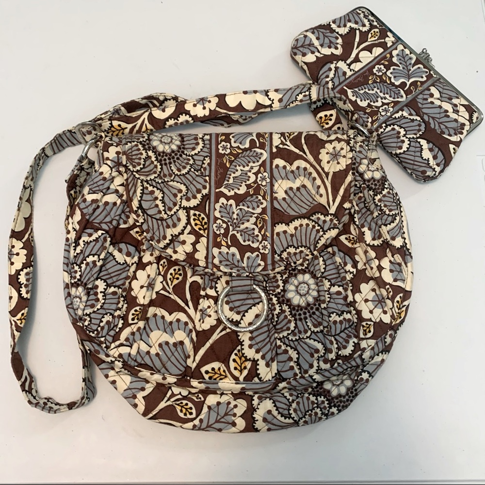 Vera Bradley Brown and Cream Floral Crossbody Bag